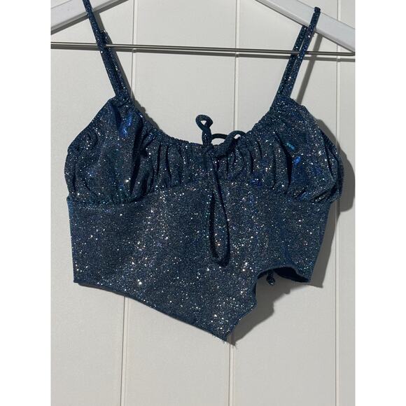Urban Outfitters Sparkle Crop Top Spaghetti Strap Smocked Back Size Small - Picture 2 of 7